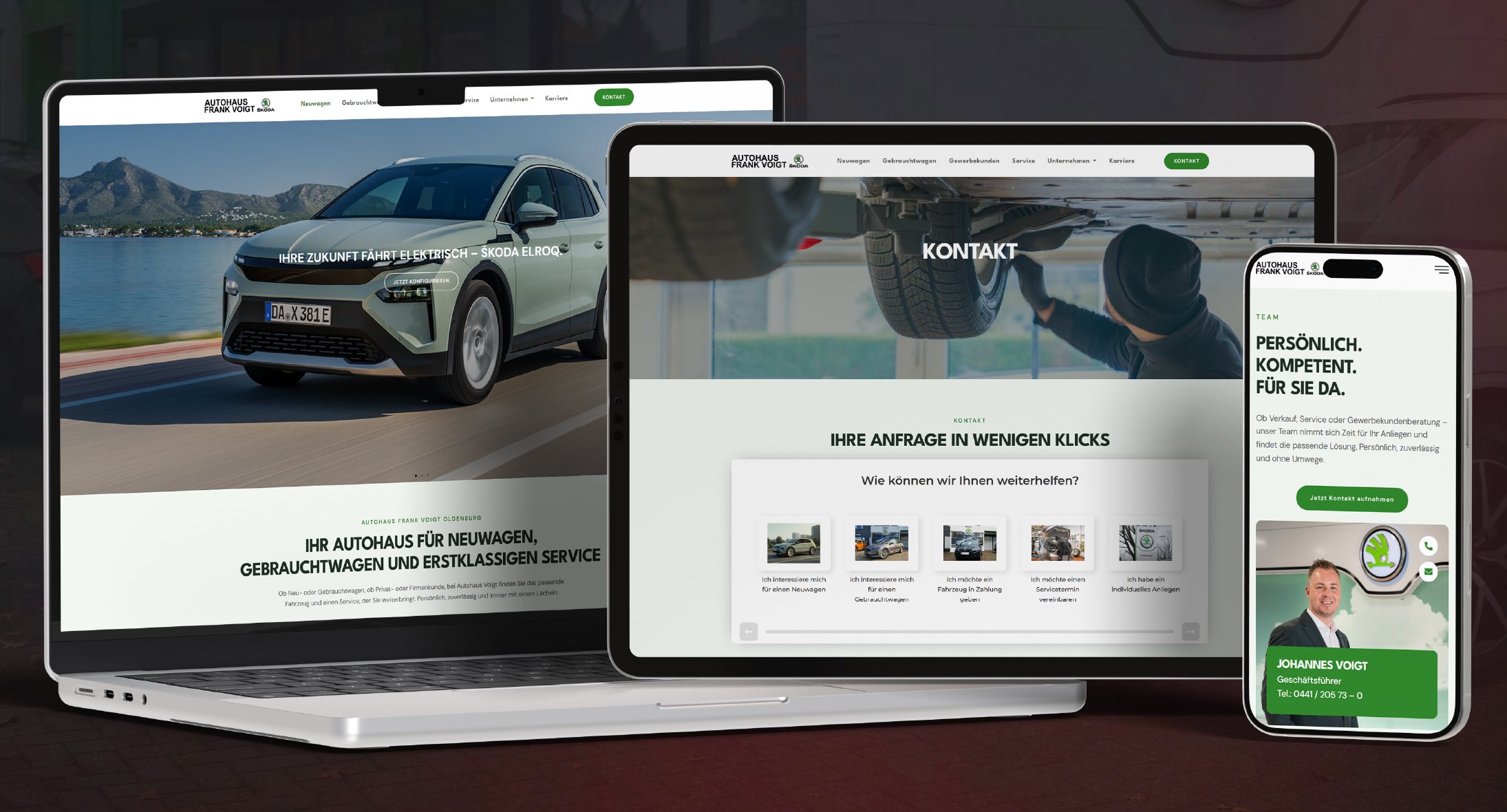 Website Autohaus Frank Voigt in Oldenburg auf Laptop, Tablet und Smartphone