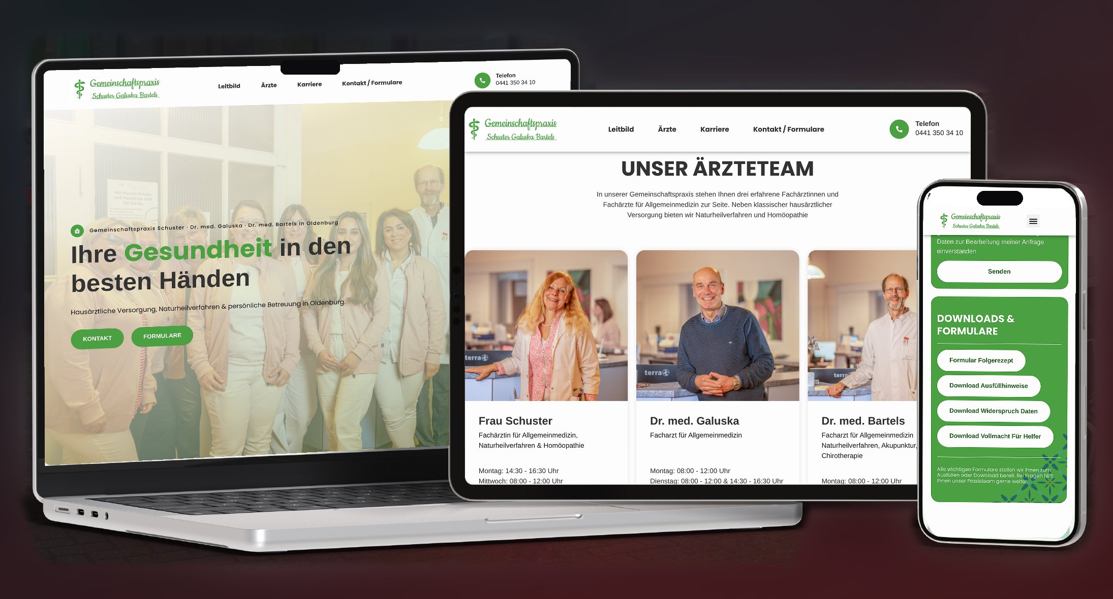 Website der Praxis Osterstraße in Oldenburg auf Laptop, Tablet und Smartphone