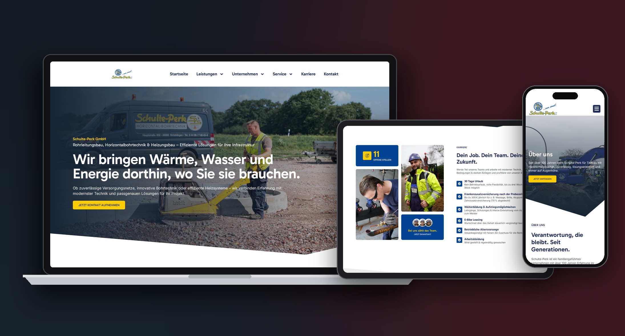 Website der Schulte-Perk GmbH auf Laptop, Tablet und Smartphone